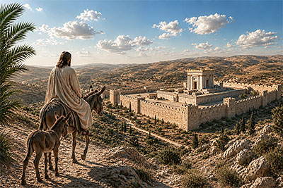Zechariah’s prophecy of Jesus descending on Jerusalem “riding upon an ass” (Zech. 9:9).